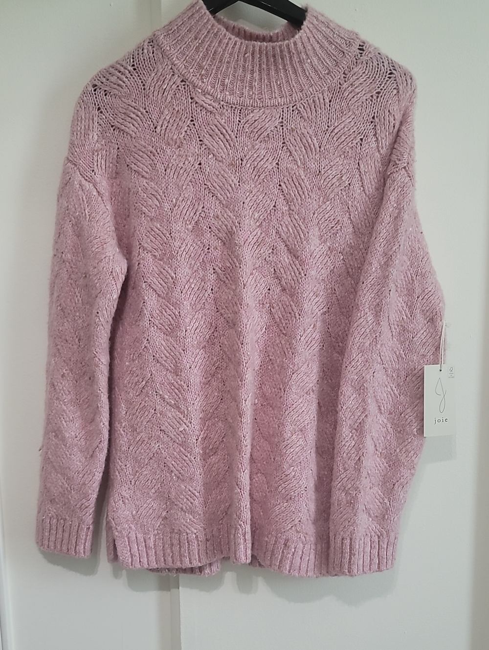 Joie Pastel Pink Cable Turtleneck Sweater Size L